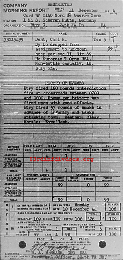 Morning report C Co, 1944-12-11, page 1 Morning report