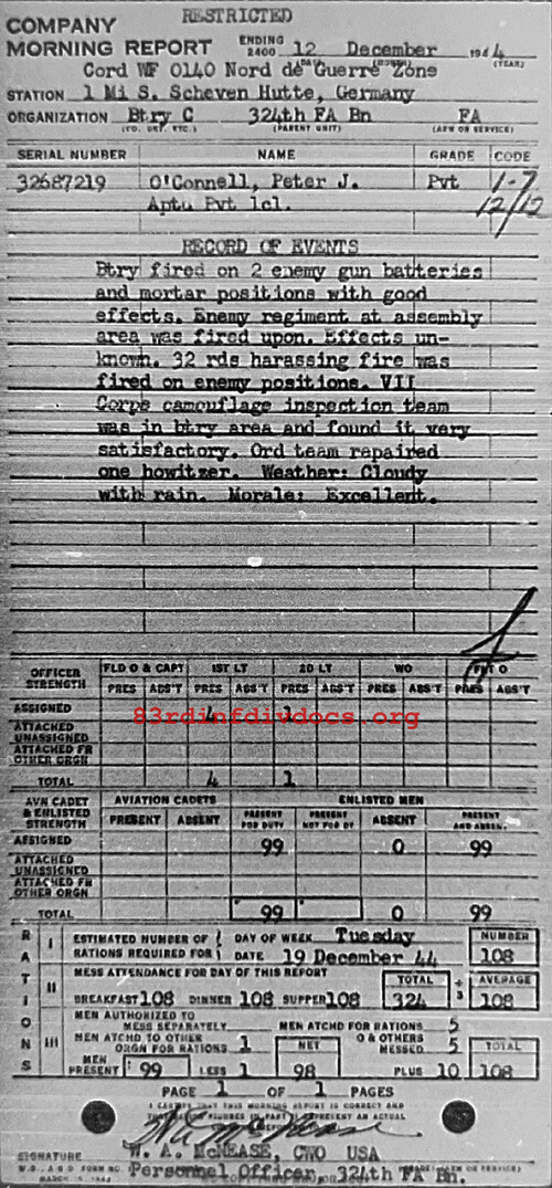 Morning report C Co, 1944-12-12, page 1 Morning report