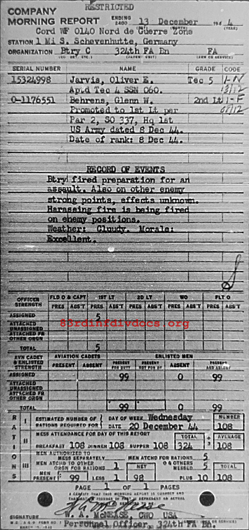 Morning report C Co, 1944-12-13, page 1 Morning report