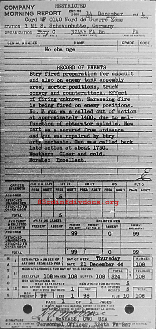 Morning report C Co, 1944-12-14, page 1 Morning report