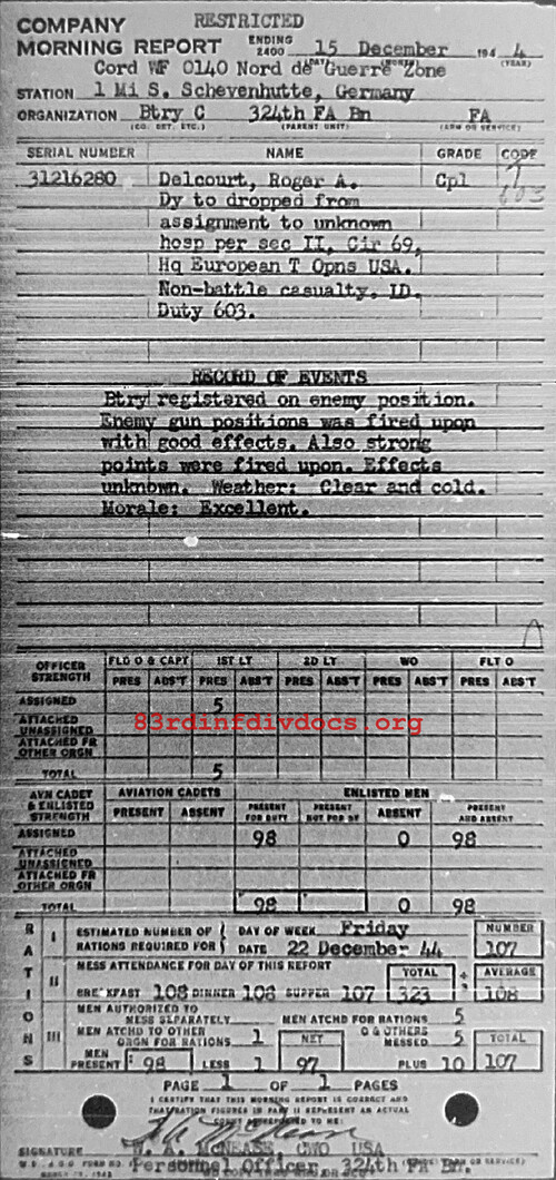 Morning report C Co, 1944-12-15, page 1 Morning report