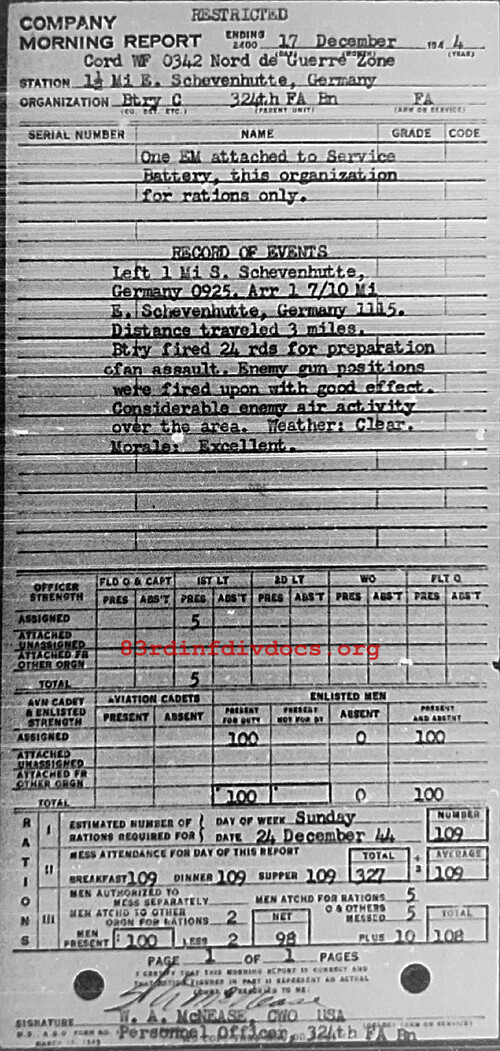 Morning report C Co, 1944-12-17, page 1 Morning report