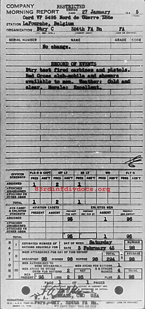 Morning report C Co, 1945-01-27, page 1 Morning report