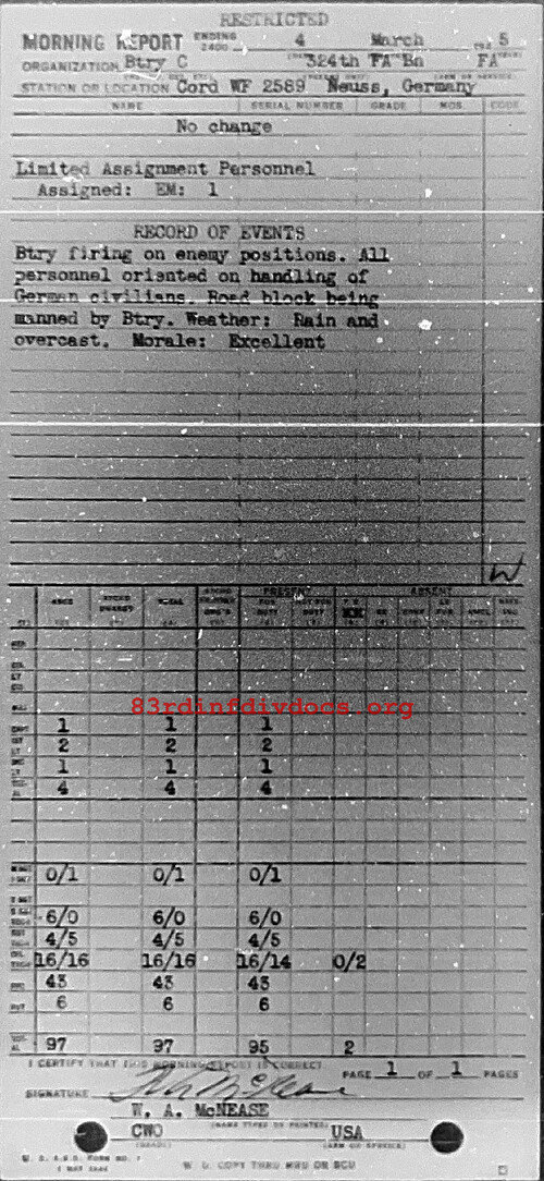 Morning report C Co, 1945-03-04, page 1 Morning report