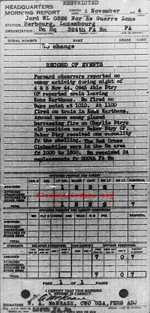 Morning report HQ Co, 1944-11-05, page 1 Morning report