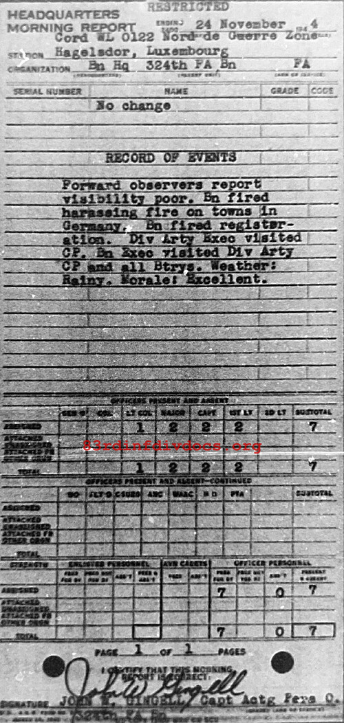Morning report HQ Co, 1944-11-24, page 1 Morning report