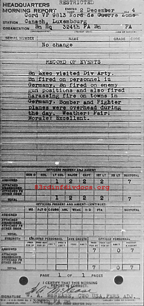 Morning report HQ Co, 1944-12-02, page 1 Morning report