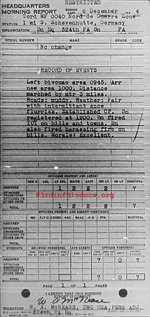 Morning report HQ Co, 1944-12-06, page 1 Morning report
