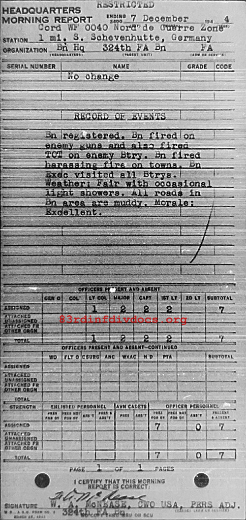 Morning report HQ Co, 1944-12-07, page 1 Morning report