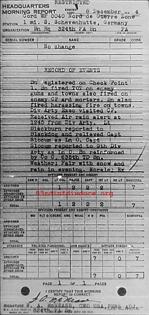 Morning report HQ Co, 1944-12-08, page 1 Morning report