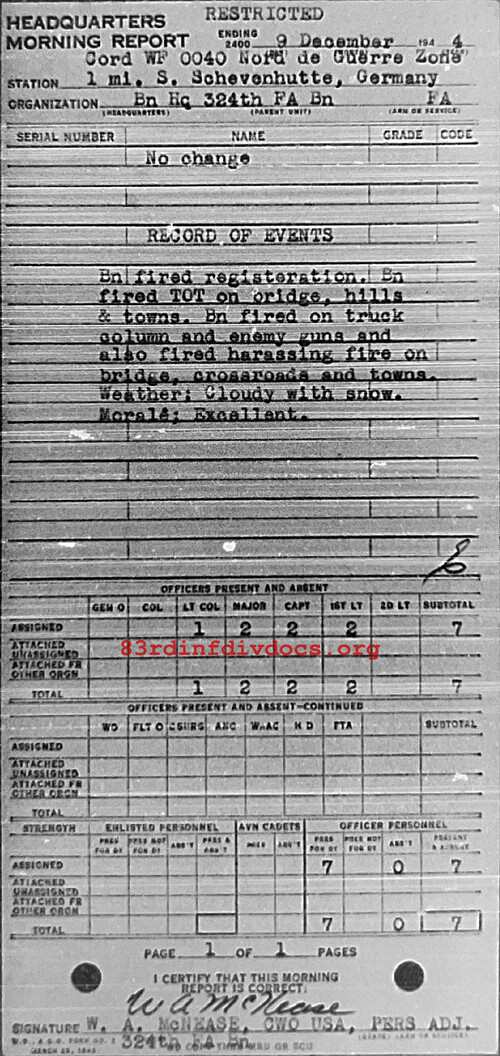 Morning report HQ Co, 1944-12-09, page 1 Morning report