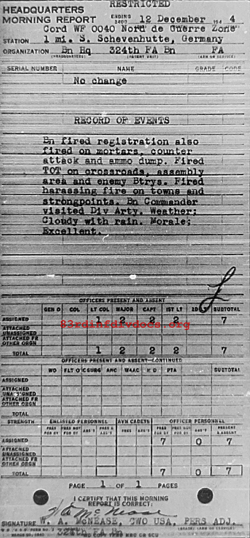 Morning report HQ Co, 1944-12-12, page 1 Morning report