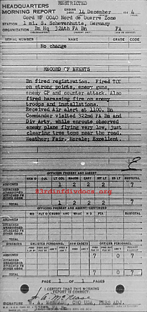 Morning report HQ Co, 1944-12-14, page 1 Morning report