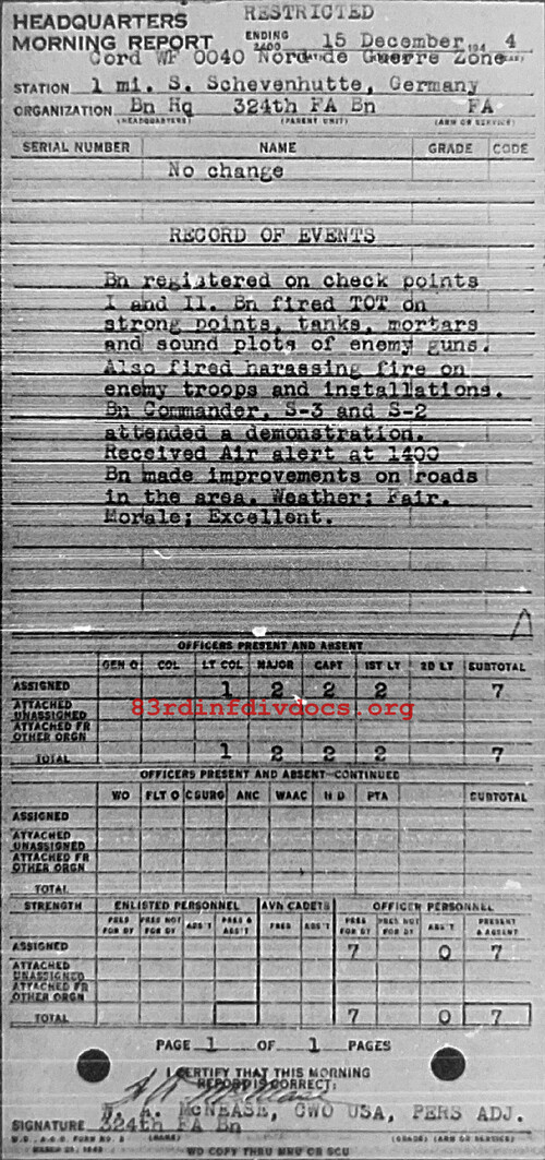 Morning report HQ Co, 1944-12-15, page 1 Morning report