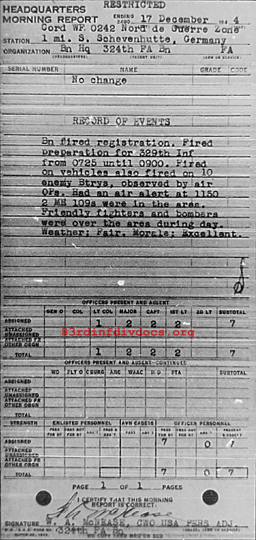 Morning report HQ Co, 1944-12-17, page 1 Morning report