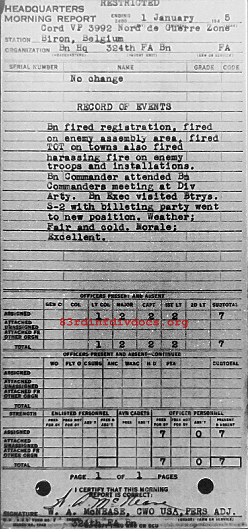 Morning report HQ Co, 1945-01-01, page 1 Morning report