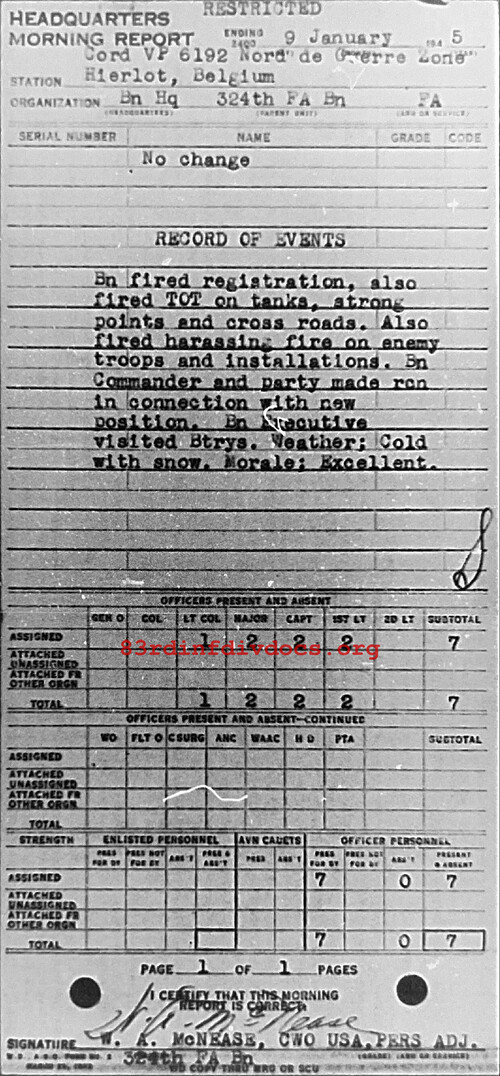 Morning report HQ Co, 1945-01-09, page 1 Morning report