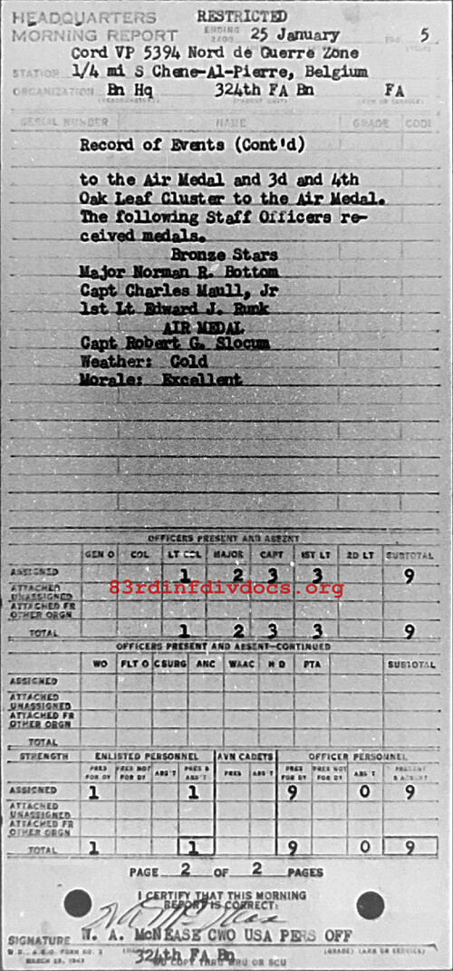 Morning report HQ Co, 1945-01-25, page 2 Morning report