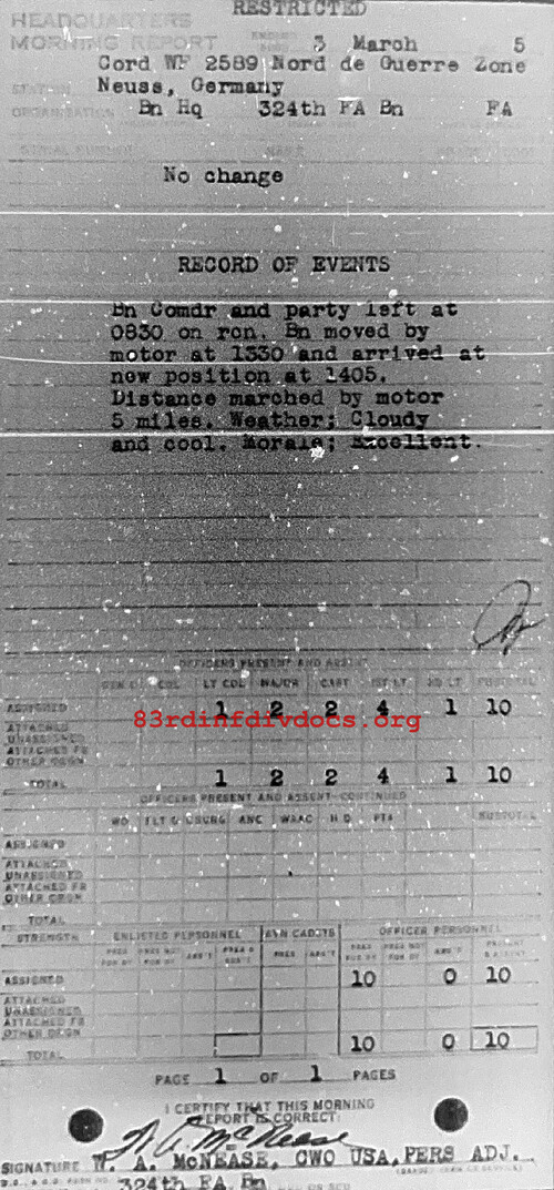 Morning report HQ Co, 1945-03-03, page 1 Morning report