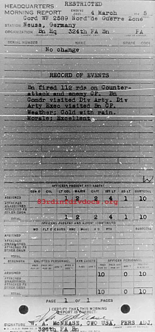 Morning report HQ Co, 1945-03-04, page 1 Morning report