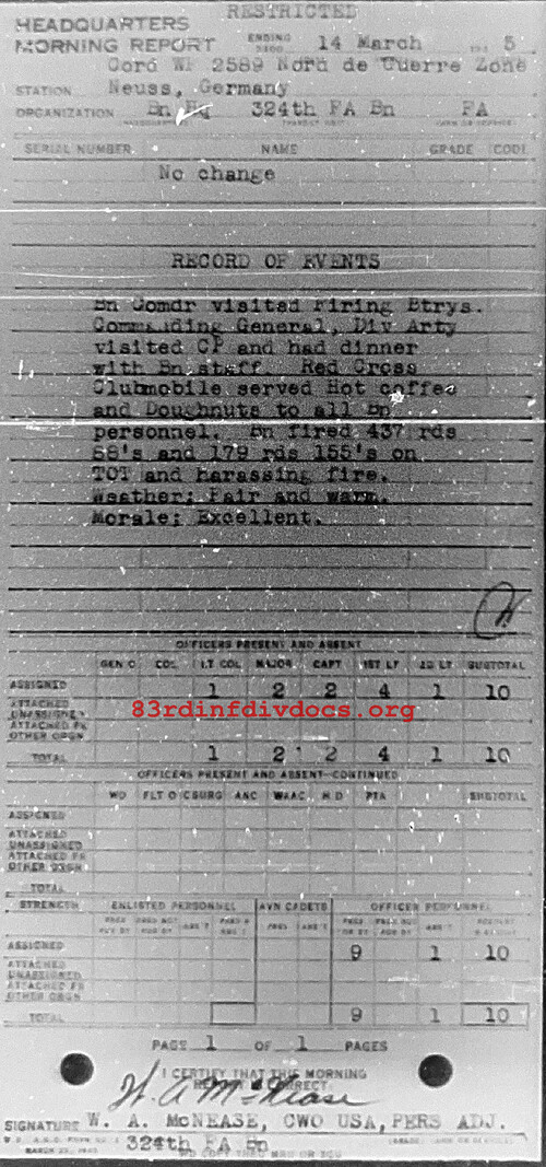 Morning report HQ Co, 1945-03-14, page 1 Morning report