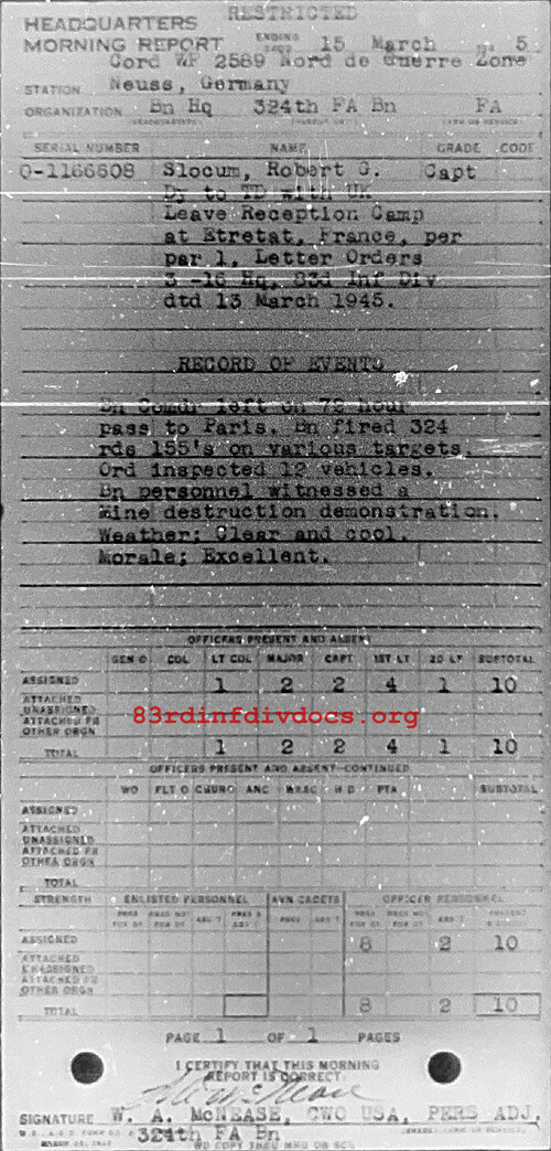 Morning report HQ Co, 1945-03-15, page 1 Morning report