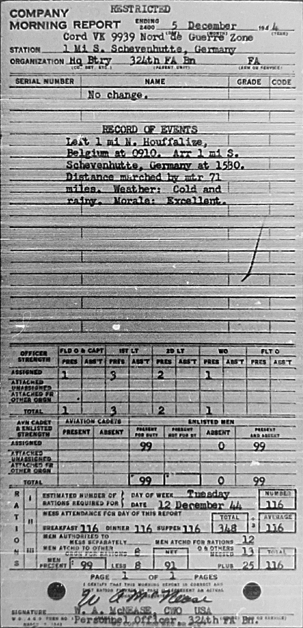 Morning report HQBTRY Co, 1944-12-05, page 1 Morning report