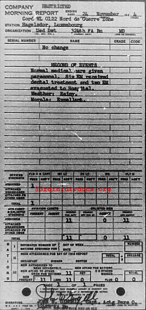 Morning report MEDDET Co, 1944-11-24, page 1 Morning report