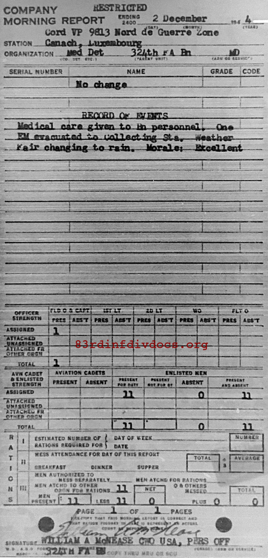 Morning report MEDDET Co, 1944-12-02, page 1 Morning report