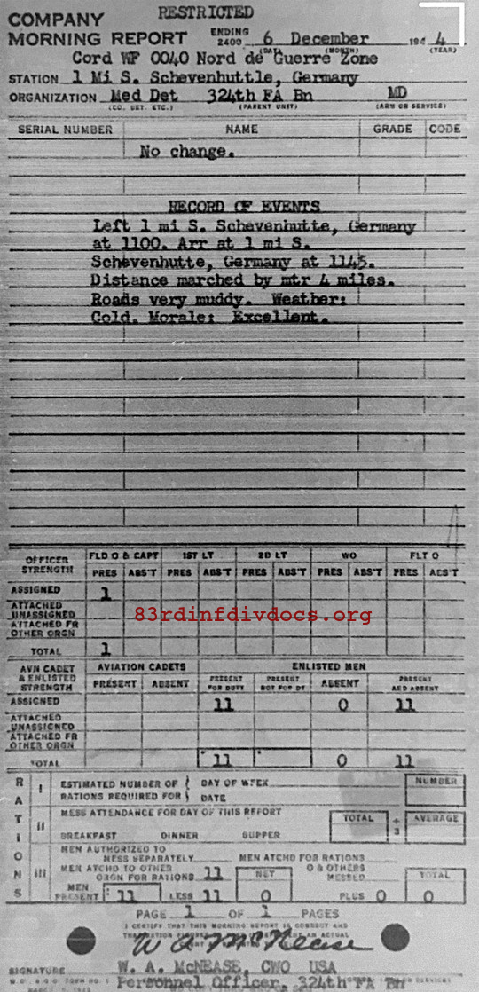 Morning report MEDDET Co, 1944-12-06, page 1 Morning report