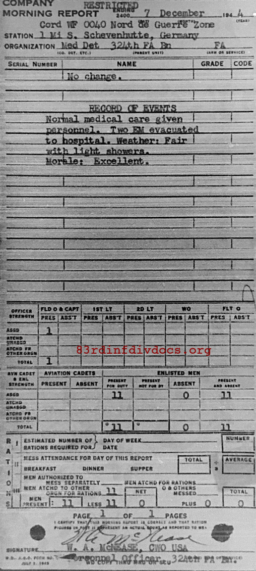 Morning report MEDDET Co, 1944-12-07, page 1 Morning report