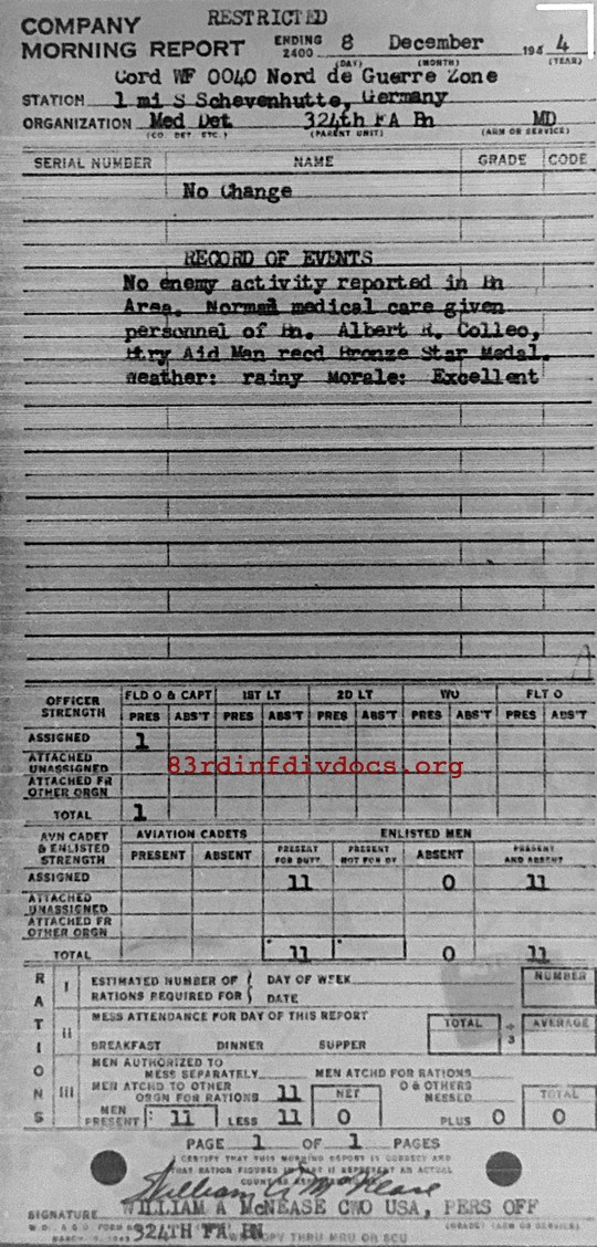Morning report MEDDET Co, 1944-12-08, page 1 Morning report
