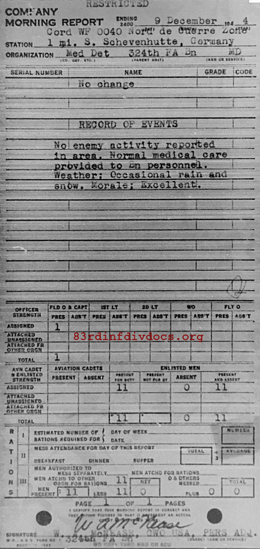 Morning report MEDDET Co, 1944-12-09, page 1 Morning report