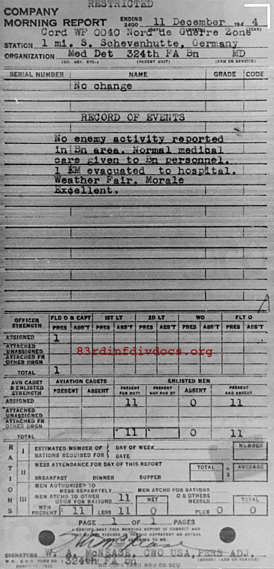 Morning report MEDDET Co, 1944-12-11, page 1 Morning report