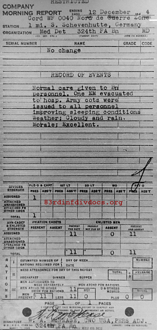 Morning report MEDDET Co, 1944-12-12, page 1 Morning report
