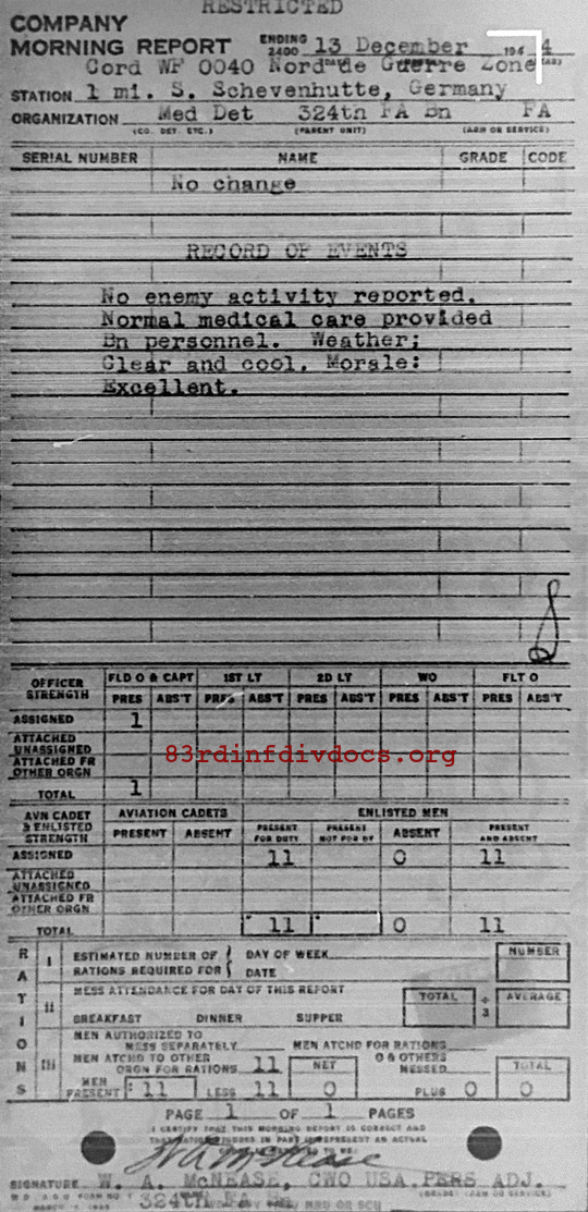 Morning report MEDDET Co, 1944-12-13, page 1 Morning report