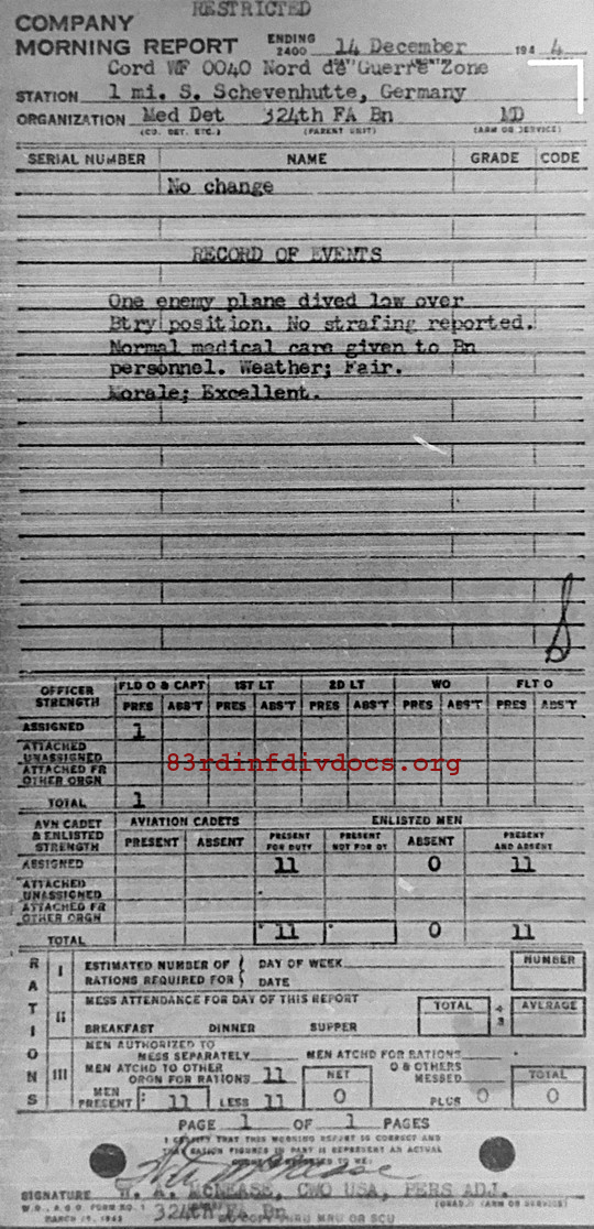 Morning report MEDDET Co, 1944-12-14, page 1 Morning report
