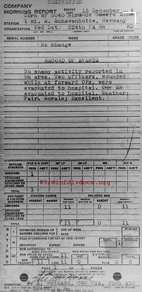 Morning report MEDDET Co, 1944-12-15, page 1 Morning report