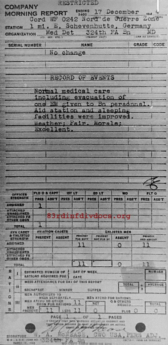 Morning report MEDDET Co, 1944-12-17, page 1 Morning report