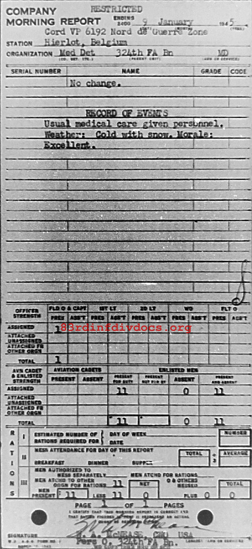 Morning report MEDDET Co, 1945-01-09, page 1 Morning report