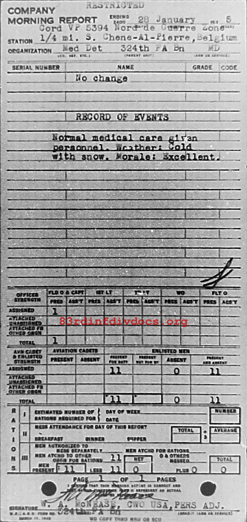 Morning report MEDDET Co, 1945-01-28, page 1 Morning report