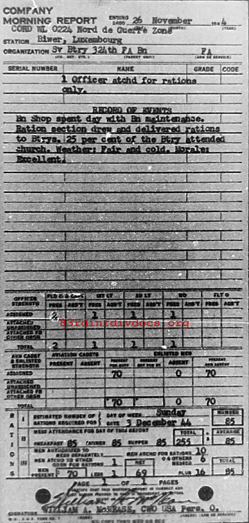 Morning report SERBTRY Co, 1944-11-26, page 1 Morning report