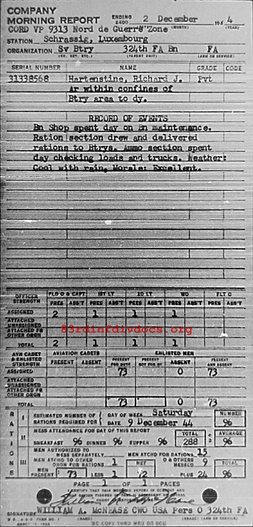 Morning report SERBTRY Co, 1944-12-02, page 1 Morning report