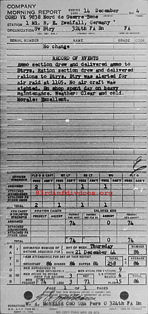 Morning report SERBTRY Co, 1944-12-14, page 1 Morning report