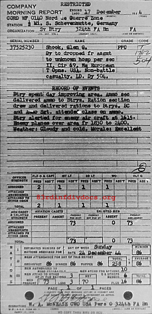 Morning report SERBTRY Co, 1944-12-17, page 1 Morning report