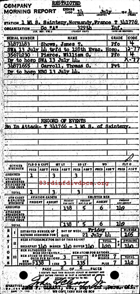 Morning report A Co, 1944-07-14, page 2 Morning report