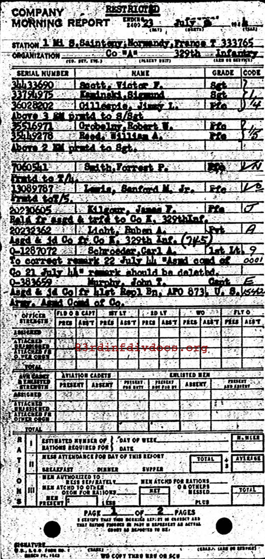 Morning report A Co, 1944-07-23, page 1 Morning report