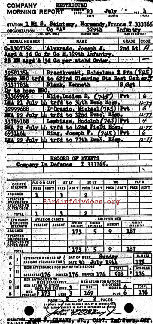 Morning report A Co, 1944-07-23, page 2 Morning report
