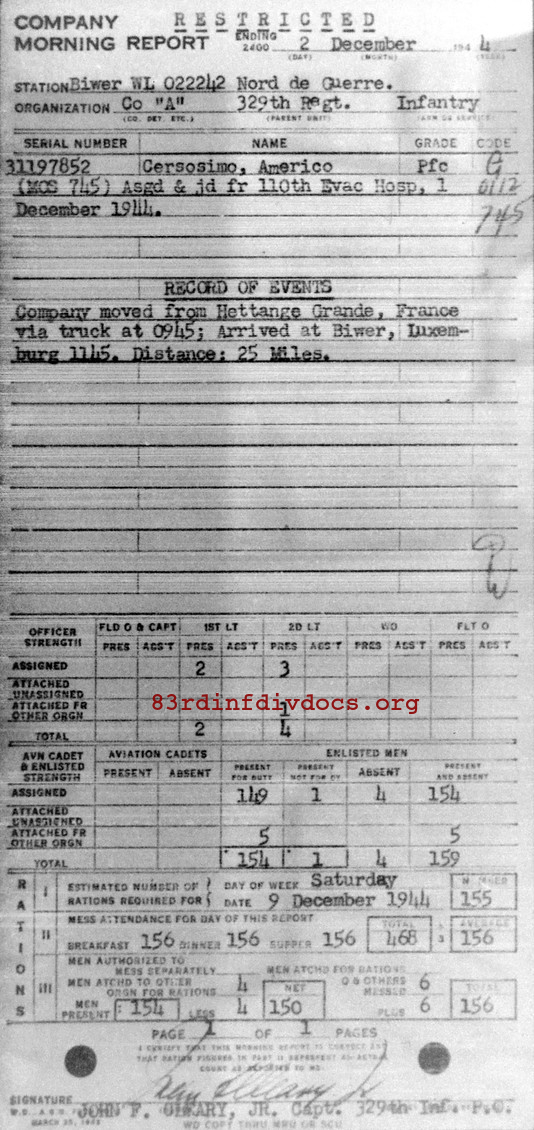 Morning report A Co, 1944-12-02, page 1 Morning report