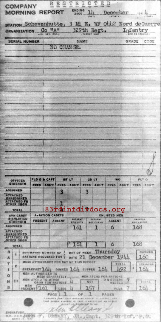 Morning report A Co, 1944-12-14, page 1 Morning report